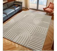 Tapis - NAZAR RUGS - TURIN - Géométrique en relief - Beige - D 120 cm