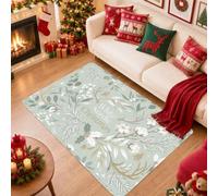 Tapis nordique en coton avec citation de Noël Blanc 1,2 x 1,8 m | Baies de houx, branches de pin, bois de cerf, feuillage d'hiver, entrée saisonnière, accents festifs pour la maison