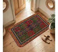 Tapis octogonal, traditionnel, ethnique, fleur, géométrique, hiver, rouge, antidérapant, tapis rectangulaire qui ne perd pas ses poils, salle de bain, entrée, chevet, décoration de porte, 0,9 x 1,5 m