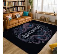 Tapis Octopus Adventure Ocean Tentacules Vagues Summer Black à poils courts Bordure éponge Tapis rectangulaire pour salon, chambre à coucher, salle de ortoir universitaire 1,5 x 2,1 m