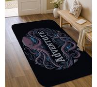 Tapis Octopus Adventure Ocean Tentacules Waves Summer Black à poils courts pour intérieur - Ne perd pas ses poils - Décoration de salle de bain, entrée, chevet - 0,9 x 1,5 m