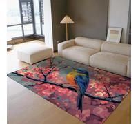 Tapis Oiseau Fleurs Cerisier 200x300 Tapis Japonais Sakura Rose Fleur Salon Art Vintage Large Matelas Sol esthétiques résistants Taches Poil Bas pour Chambre Salle Manger Bureau