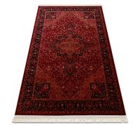 Tapis ORIENT Y307 bordeaux / noir Cadre classique ornement à franges 250x350 cm