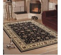 Carpettex Tapis oriental court-poil - Aspect classique - Noir - 160 x 230 cm - Vintage Tapis salon, salle à manger, cuisine, lavable