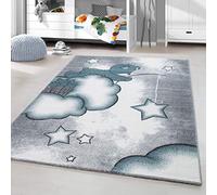 Tapis Ourson Nuages Bleu - Chambre Tapis Bebe Poil Court Doux à Poils Ras - Fille et Garçon