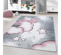Tapis Ourson Nuages Rose 160 cm Rond Chambre Enfant Doux Tapis Bebe Poil Court Fille Garçon