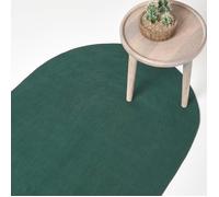 HOMESCAPES Tapis Ovale Artisanal tissé à Plat en Coton Vert Anglais pour la Chambre ou Le Salon, 50 x 80 cm