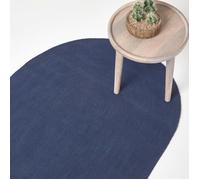 HOMESCAPES Tapis Ovale Artisanal tissé à Plat en Coton Bleu Marine pour la Chambre ou Le Salon, 50 x 80 cm