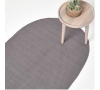 HOMESCAPES Tapis Ovale Artisanal tissé à Plat en Coton Gris pour la Chambre ou Le Salon, 50 x 80 cm