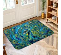 Tapis paon - Plumes artistiques vibrantes, tourbillons - Tapis antidérapant doux et résistant aux taches - Pour salle de bain, entrée, chevet, buanderie - 0,6 x 0,9 m