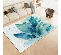 Tapis Peinture À La Plume Bleue 140x200 cm Tapis Doux Antidérapant Lavable en Machine, Moquette Bleu Poil Court Facile d’Entretien pour Salon Chambre à Coucher Cuisine Bureau