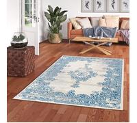 Tapis - PERGAMON - Pop Vintage - Oriental Bleu Crème - 80x150 cm - Design Tissé