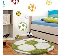 Tapis pile longue Enfant Football Basketball - CARPETTEX - 100 cm Rond - Vert-Blanc - Synthétique