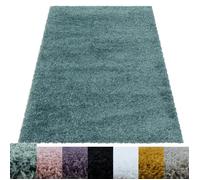 Tapis poil long uni pour salon design moderne moelleux et doux - CARPETTEX - Bleu aqua - 160 x 230 cm