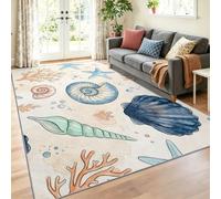 Tapis Poil Ras Salon Illustration À L'Aquarelle Doux Moquette Chambre 160 x 230 cm, Lavable Descente De Lit Beige pour Cuisine, Bureau Couloir-Tapis Étoile De Mer Coquillage Coquille Saint-Jacques