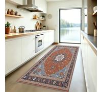 Tapis Poils Courts Lavable 60x180 cm, Tapis de Couloir Antidérapant Imprimé Bohème Floral - Motif Vieilli Géométrique Mandala, Moquette Marron Foncé pour Cuisine Couloir Buanderie Entrée