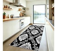 Tapis Poils Courts Lavable 60x180 cm, Tapis de Couloir Antidérapant Imprimé Minimaliste Vignes - Motif Texture Satin, Moquette Noir pour Cuisine Couloir Buanderie Entrée