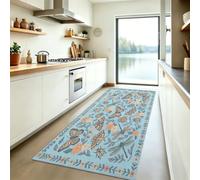 Tapis Poils Courts Lavable 80x200 cm, Tapis de Couloir Antidérapant Imprimé Insectes Floral - Motif Libellule Papillon Feuilles, Moquette Bleu Clair pour Cuisine Couloir Buanderie Entrée