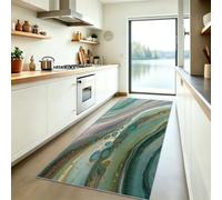 Tapis Poils Courts Lavable 80x300 cm, Tapis de Couloir Antidérapant Imprimé Abstrait Tourbillon Rayures - Motif Rayures Marbre, Moquette Vert pour Cuisine Couloir Buanderie Entrée