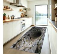 Tapis Poils Courts Lavable 80x300 cm, Tapis de Couloir Antidérapant Imprimé Nature Puits - Motif Rochers Grotte Photographie, Moquette Gris pour Cuisine Couloir Buanderie Entrée