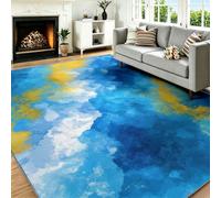 Tapis pour Chambre 180 x 240 cm, Tapis Antidérapant Garçons et filles | Moderne Abstrait rug avec Ciel-bleu Nuage Feuille-or, Doux Lavable Tapis Décoration pour Salon