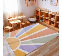 Tapis pour chambre d'enfants multicolore, pour filles et garçons, tapis enfant doux et moelleux, lavable, tapis de jeu, tapis de couloir, tapis antidérapant avec motif de soleil, 120 x 170 cm