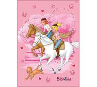 Tapis pour enfant Bibi et Tina Amis Rose 100 x 130 cm Antidérapant Antibruit Tapis de jeu pour fille Tapis de jeu Blocksberg Chevaux Amadeus Sabrina Minky