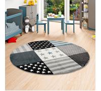 Tapis pour enfant - PERGAMON - Maui Kids - Rond - 200x200 cm - Motif étoiles gris turquoise