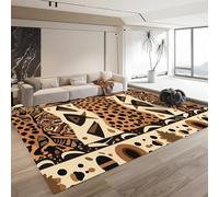 Tapis pour Enfants Moquette à Poils Ras Courts Léopard Terre Marron 120 x 180cm Style africain tribal traditionnel Chambre Salle de Jeux Doux Lavable Rectangulaire Garçon Fille, Doux et Moelleux