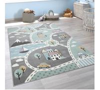Tapis Pour Enfants, Tapis De Jeu Pour Chambre Enfant, Avec Motif Rues Vert Gris [80x150 cm]