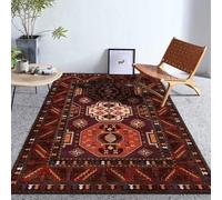 Tapis pour salon, chambre à coucher, à poils courts et doux, pour salon, salle d'étude, intérieur, style géométrique rétro, ethnique, rouge et marron, 140 x 200 cm