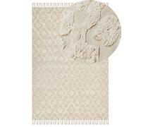 Tapis Rectangulaire Design Boho Franges 160 x 230 cm en Coton Beige Aksaray