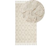 Tapis Rectangulaire Design Boho Franges 80 x 150 cm en Coton Beige Aksaray