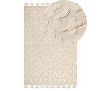 Tapis Rectangulaire Design Boho Pompons 140 x 200 cm en Coton Beige Itanagar