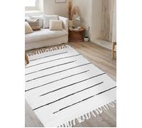 Tapis rectangulaire en Coton avec Franges, blanc, 100x150cm, Dylrev