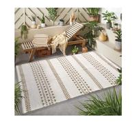 Tapis rectangulaire en coton, effet rayé en jute, écru et naturel, 100x150cm, Dylrev