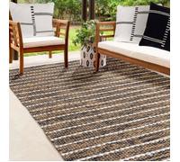 Tapis rectangulaire en jute et coton, effet rayé noir beige écru, 60x90cm, Dylrev