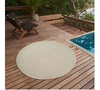 Tapis Rectangulaire - THE CARPET - Kansas - aspect jute Crème- Résistant UV - 120 cm rond (5004)
