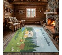 Tapis Rétro, Dos Antidérapant TPR pour Salon, 60 × 90 | Jaune Bleu Vert Pâle Tapis en Microfibre Douce à Poils Courts, Camping Car Rustique Style Dessin Animé, Léger et Pliable