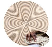 Tapis Rocio rond en jute et coton naturels, tissé à la main, 150 cm | Rocio dessine un cercle naturel en jute et coton. Le tissage artisanal montre la texture tressée aux accents méditerranéens.