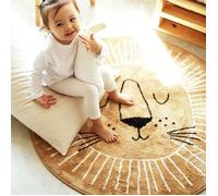 Tapis rond Ø 140 cm, petit motif tête de lion, pour chambre d'enfant, salon, salle à manger, chambre à coucher, canapé