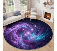 Tapis Rond 100 cm Flanelle Douce Tapis, Sombre Fantastique Cosmos Galaxie Nuage Circulaire Salon Chambre Imprimé Antidérapant Intérieur Tapis de Décoration, Bleu Violet