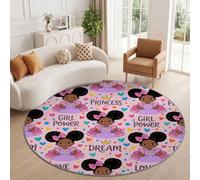 Tapis Rond 120 cm - Cartoon Afrique Couronne Princesse Salon Antidérapante Rug, Lavable Tapis Chambre Adulte Rose Doux Flanelle Descente De Lit pour Chambre d'enfant Balcon Décorer