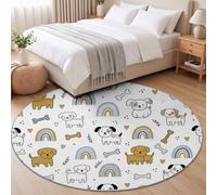 Tapis Rond 120 cm - Cartoon Tacheté Chiot Cœur Étoiles Salon Antidérapante Rug, Lavable Tapis Chambre Adulte Blanc Lait Doux Flanelle Descente De Lit pour Chambre d'enfant Balcon Décorer