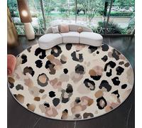 Tapis Rond 120 Cm Décontracté Imprimé Léopard Jungle Beige - Antidérapant Et Doux - Carpette Lavable pour Décoration D'Intérieur, Salon, Entrée Et Bureau - Poils Ras