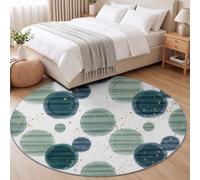 Tapis Rond 120 cm Flanelle Douce Tapis, Abstrait Rayures Géométrique Cercles Circulaire Salon Chambre Imprimé Antidérapant Intérieur Tapis de Décoration, Bleu Gris