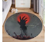 Tapis Rond 120cm Lune De Sang Main De Squelette Squelette | Antidérapant, Lavable, Rund Tapis Style Apocalyptique Sombre Doux à Poils Ras, Résistant Aux Taches Et à La Décor, Pour Salon Et Chambre
