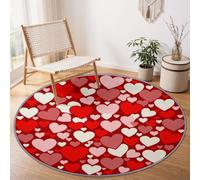 Tapis Rond 150 cm Thème La Saint Valentin Tapis Doux Antidérapant, Rouge | Motif Rêveur En Forme De Cœur Tapis à Poils Courts Antidérapant, Doux Tapis pour Chambre à Coucher, Chambre D'enfant, Cuisine