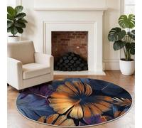 Tapis Rond 160 cm Tropical Botanique Orange Feuilles de Monstera Fleurs Gravure Tapis Rond, Doux, Antidérapant, Lavable - Convient pour Chambre à Coucher, Entrée, Salle à Manger, Dortoir Familial