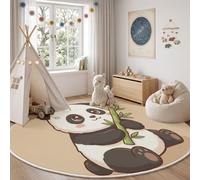 Tapis Rond 180cm Animal De Dessin Animé Mignon | Antidérapant Lavable Rund Tapis Panda Bambou Doux à Poils Ras Résistant Aux Taches Et à La Décoration Pour Chambre Enfant Espace De Jeu Et Coin Lecture